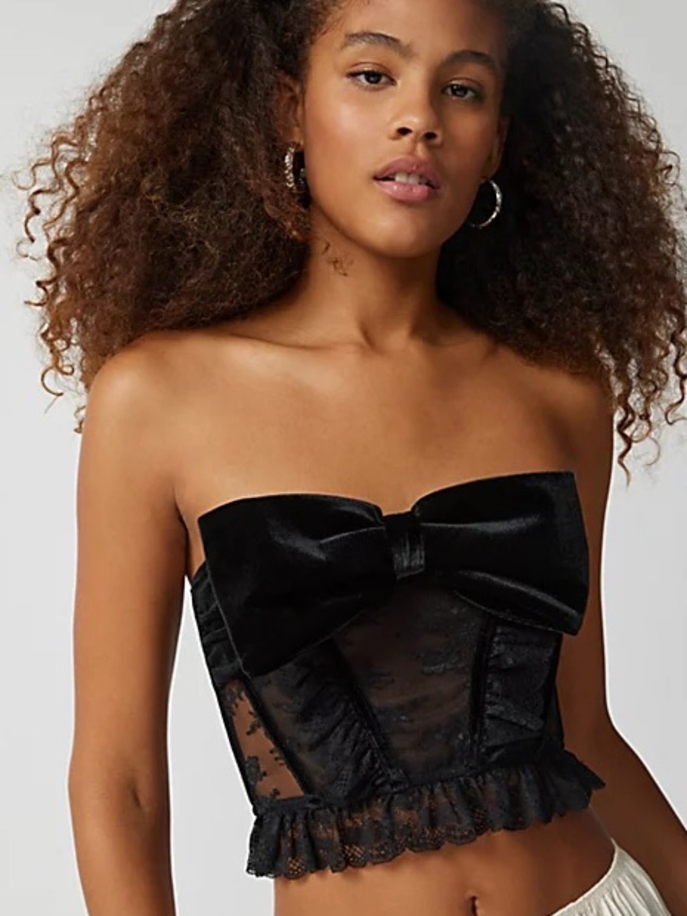 Vintage Black Lace velvet Bow Strapless Crop Top goth Lolita corset